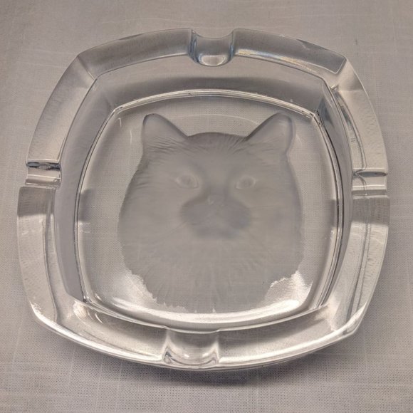 🎉HP!🎉 VTG Cristal d'Arques Durand Etched Cat Lead Crystal Ashtray Trinket Dish - Picture 2 of 6